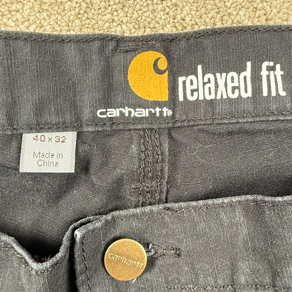 Carhartt B342 BLK Relaxed Fit Cargo Pants Mens 40x32 Black Ripstop Work Trousers - Picture 5 of 9
